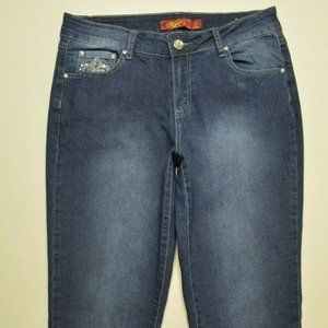 One‎ 5 One Size 8 Womens EMBELLISHED Cropped CAPRI Stretch MED Wash BLUE JEANS
